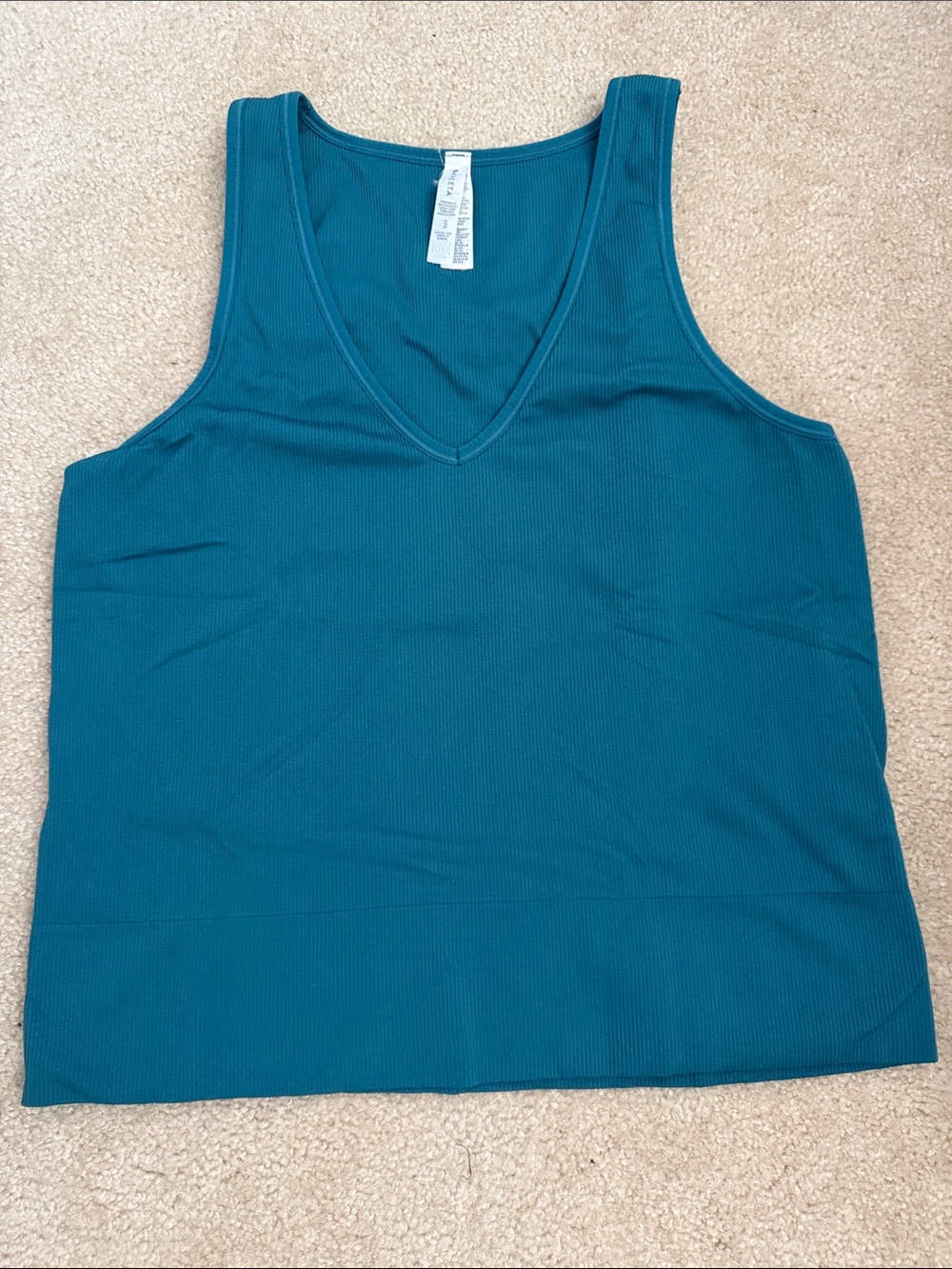 Athleta Teal V-Neck Ribbed Tank Top